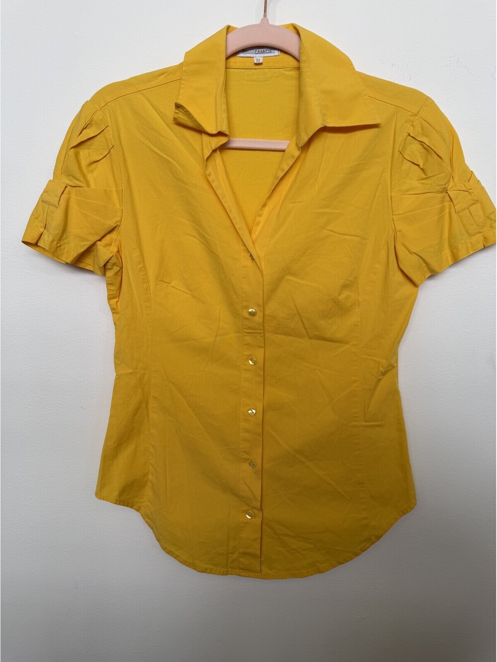 Nara Camicie Mustard Yellow Fitted Puff Sleeve Blouse Italy Medium